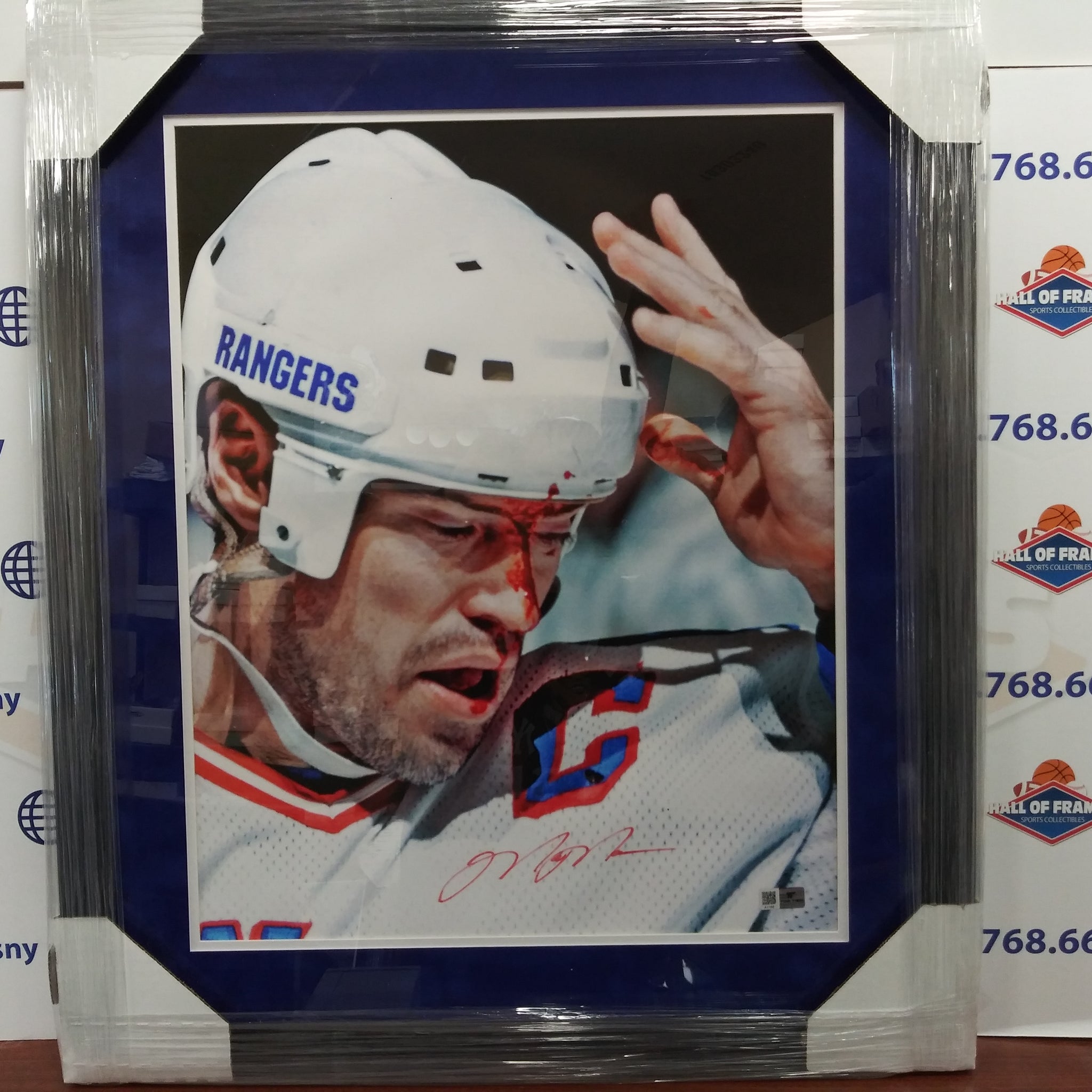 MARK MESSIER SIGNED FRAMED NY RANGERS "BLOOD" 16X20 PHOTO - BAS COA