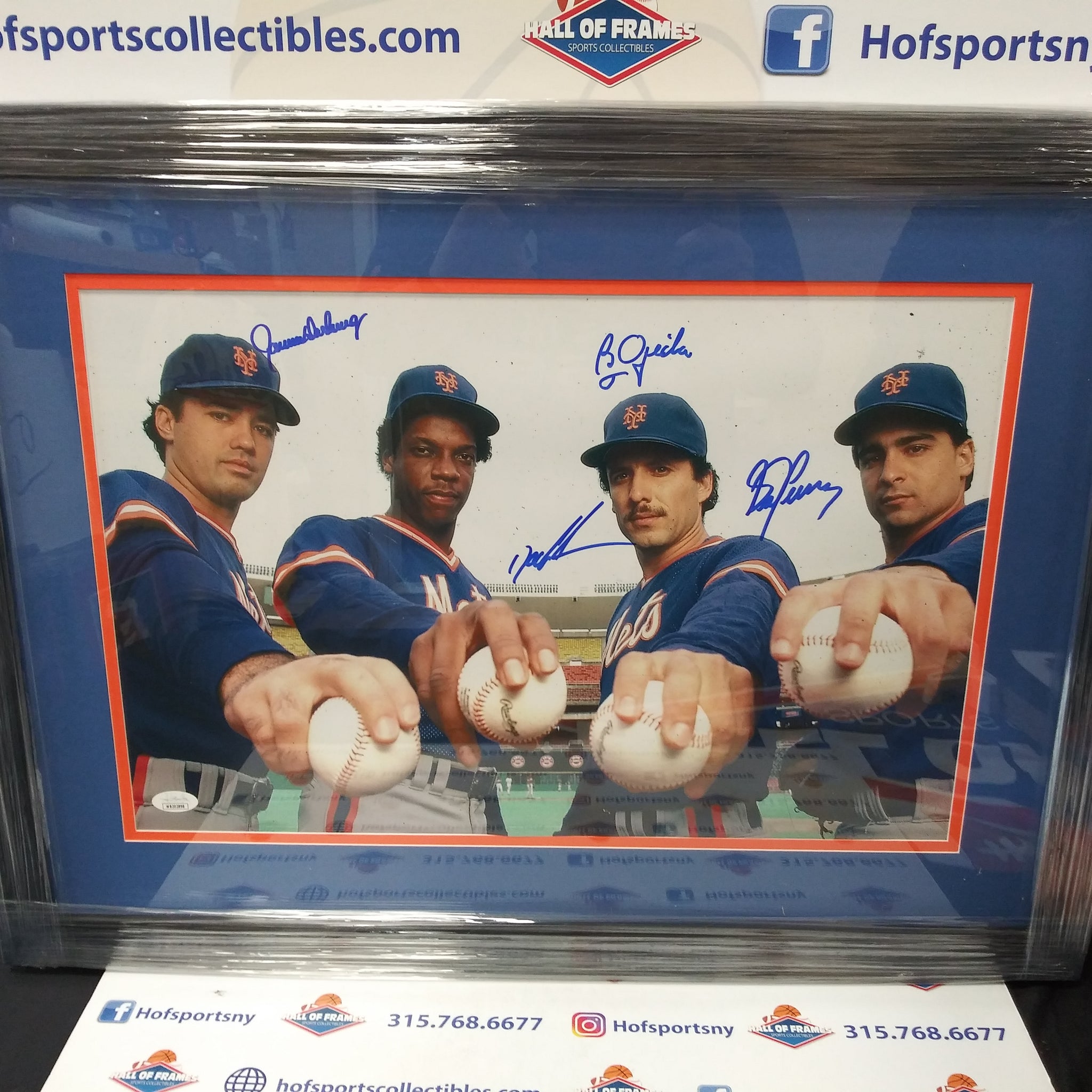 NY METS 1986 WS SIGNED FRAMED GOODEN, DARLING, FERNANDEZ, OJEDA 11X17 PHOTO JSA