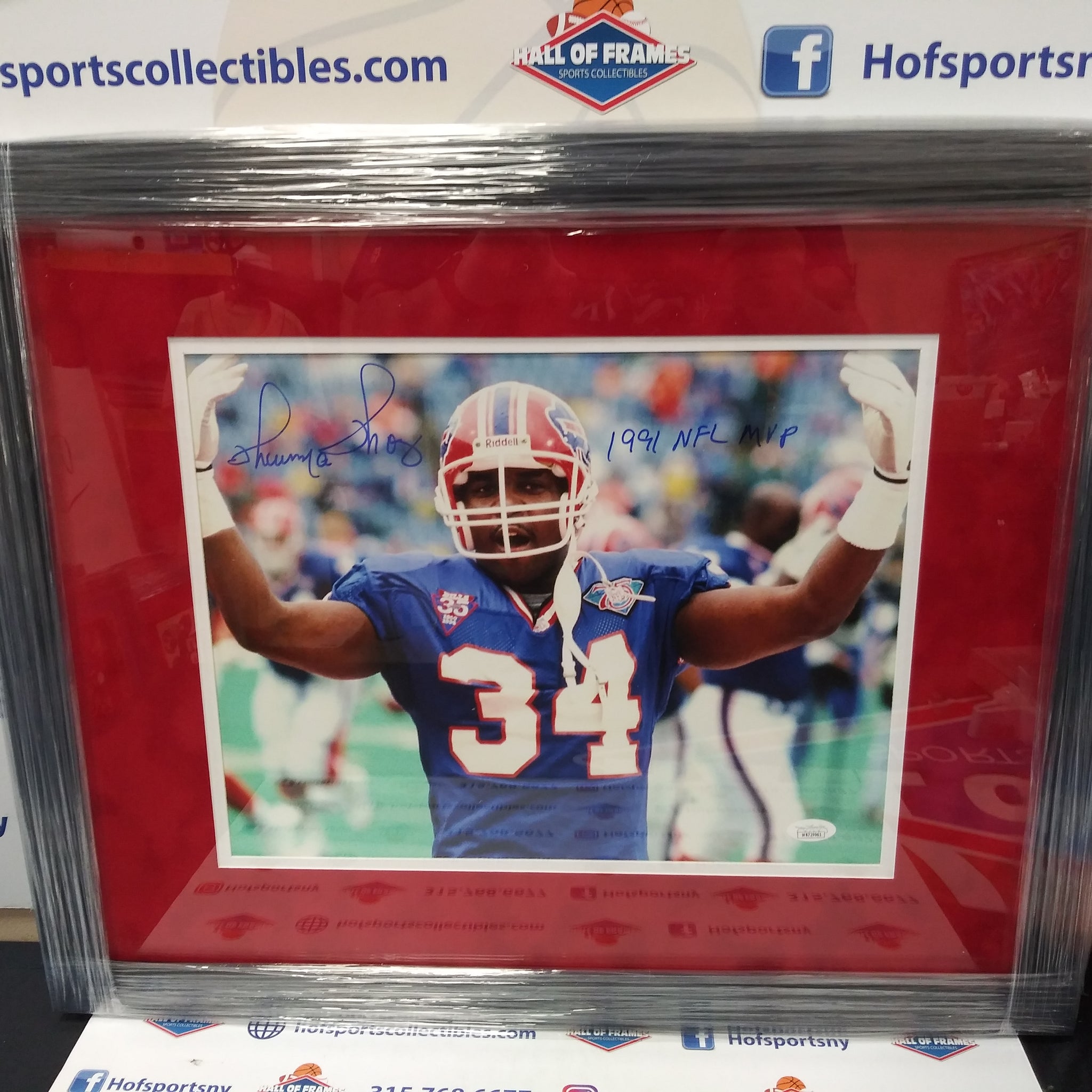 THURMAN THOMAS BUFFALO BILLS SIGNED FRAMED 11X14 INSCR. "1991 NFL MVP" JSA COA!