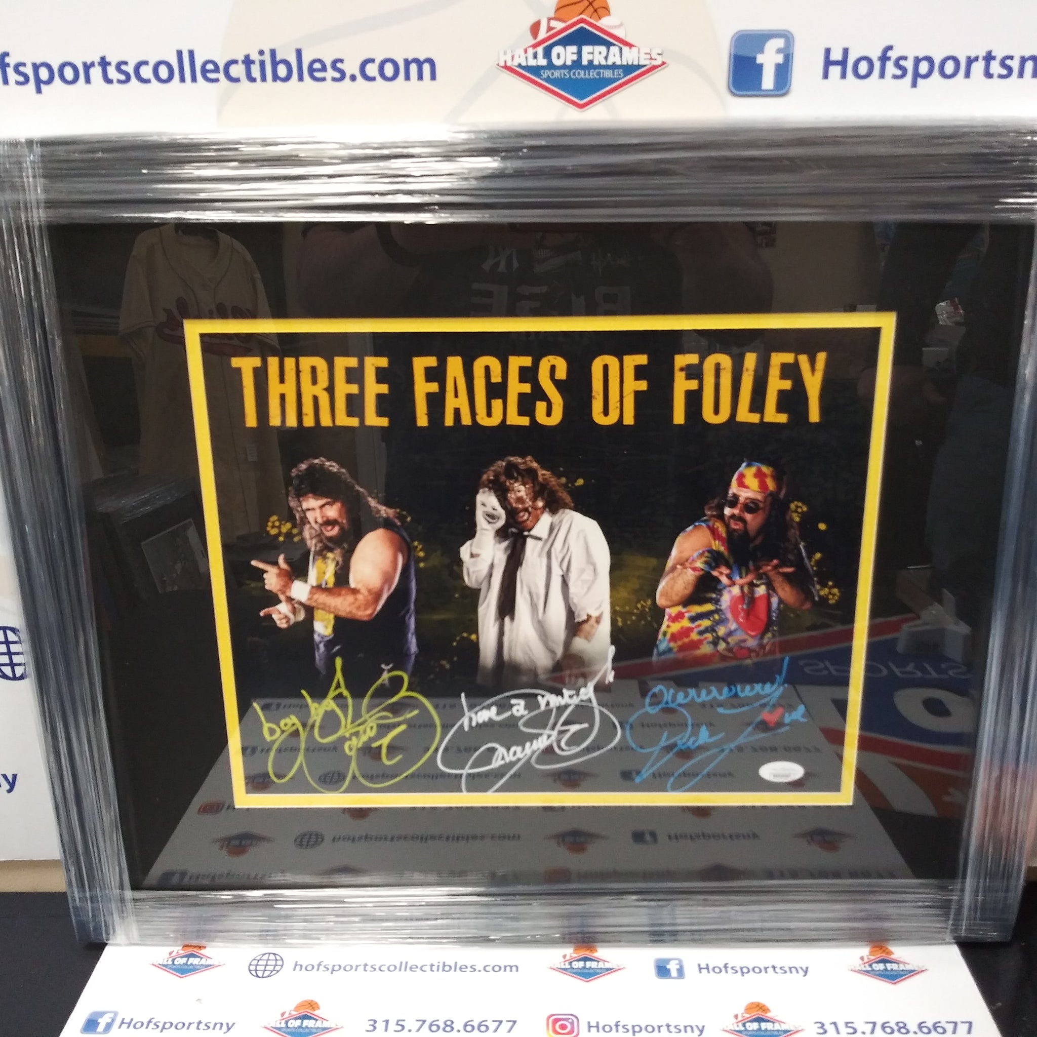MICK FOLEY - 3 FACES OF FOLEY SIGNED FRAMED 11X14 INSCRIBED MANKIND - DUDE LOVE - CACTUS JACK