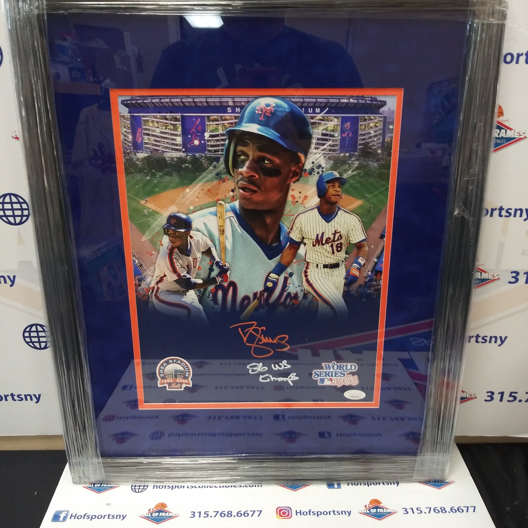 DARRYL STRAWBERRY SIGNED FRAMED METS INSC 1986 WS CHAMPS 11X14 PHOTO  - JSA COA