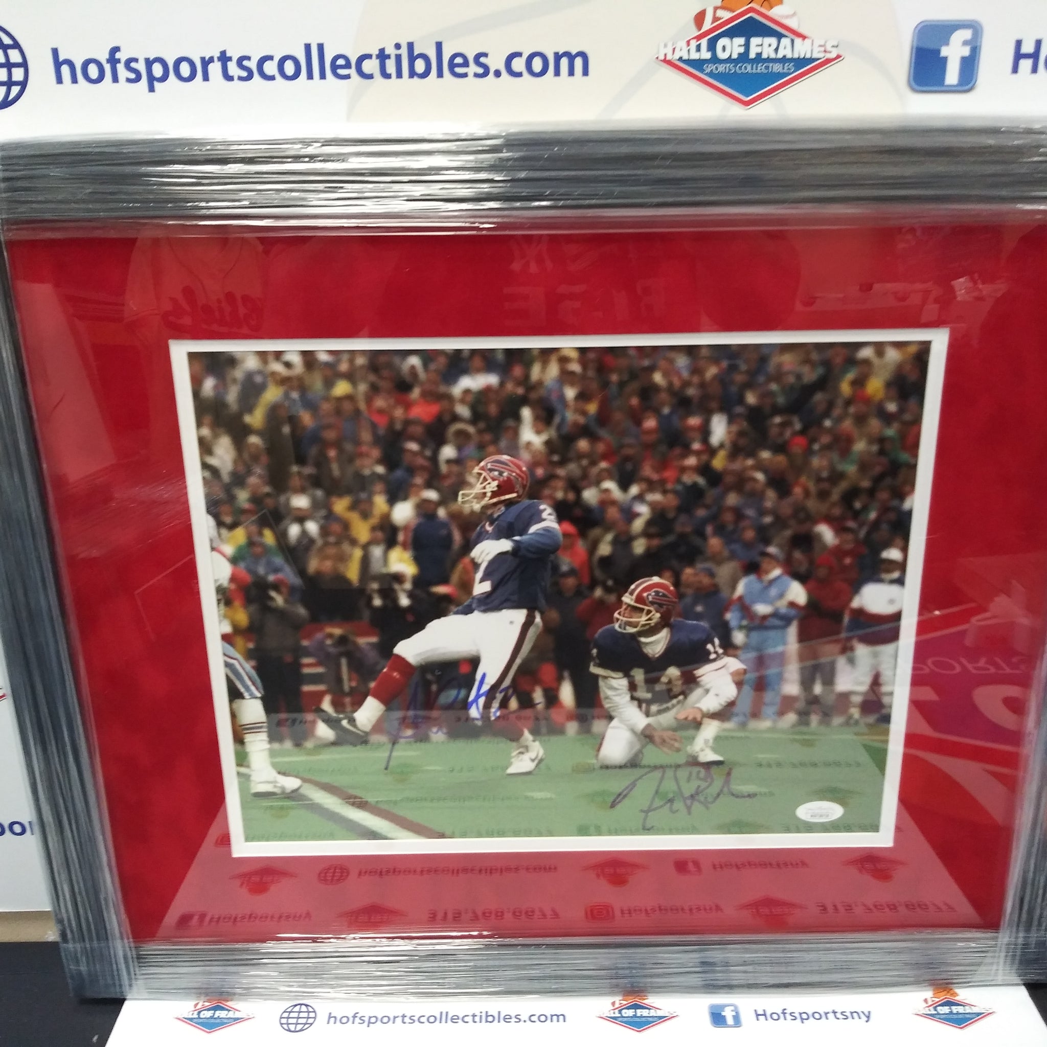 STEVE CHRISTIE / FRANK REICH BILLS SIGNED FRAMED 11X14 GAME WINNING KICK JSA