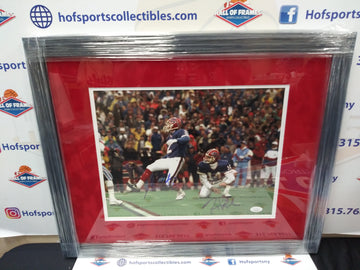 STEVE CHRISTIE / FRANK REICH BILLS SIGNED FRAMED 11X14 GAME WINNING KICK JSA