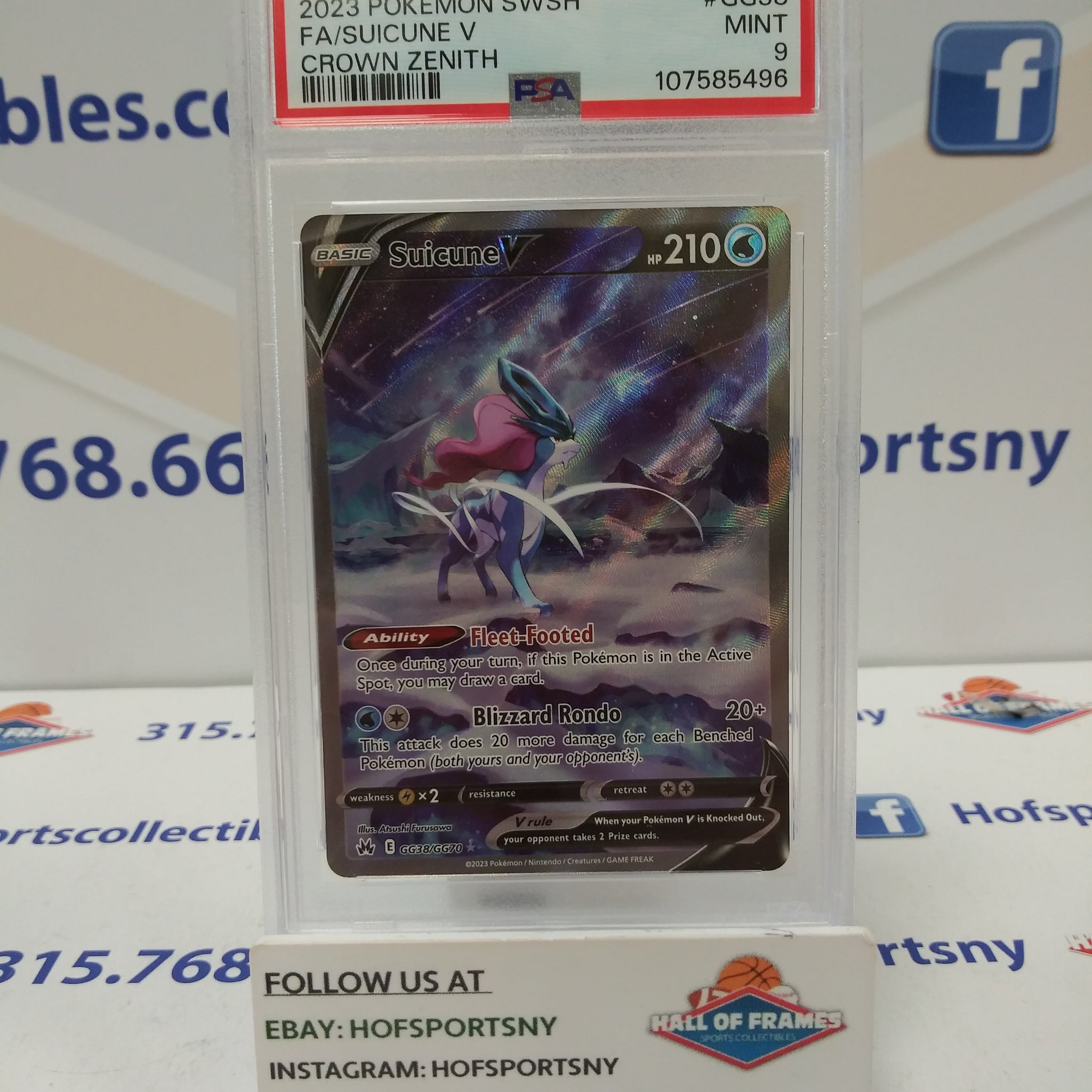 2023 POKEMON CROWN ZENITH SUICUNE V ALT ART #GG38 PSA 9 MINT!