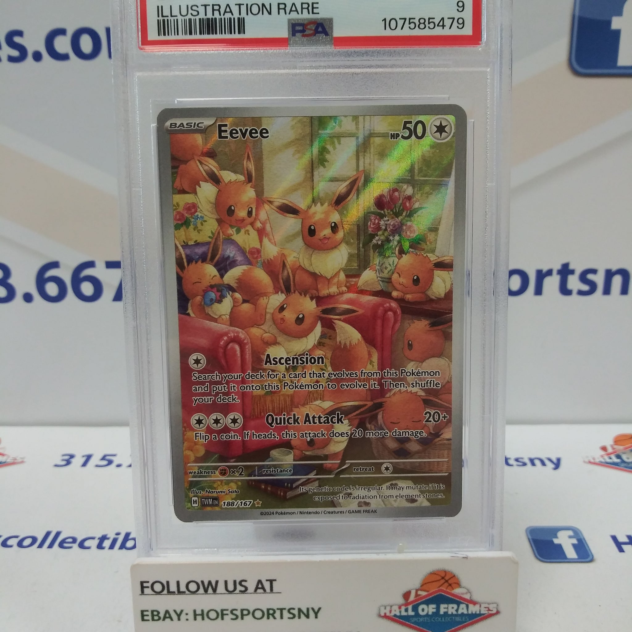 2024 POKEMON TWILIGHT MASQUERADE EEVEE ILLUSTRATION RARE #188 PSA 9 MINT!