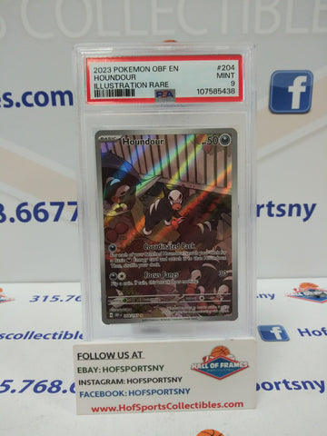2023 POKEMON OBSIDIAN FLAMES HOUNDOUR ILLUSTRATION RARE #204 PSA 9 MINT!