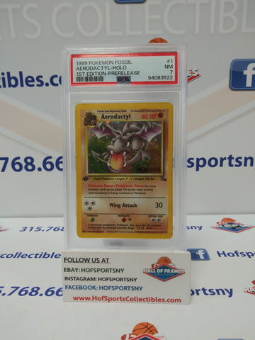 1999 POKEMON FOSSIL AERODACTYL HOLO 1ST EDITION PRERELEASE #1 PSA 7!