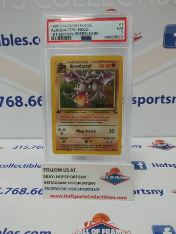 1999 POKEMON FOSSIL AERODACTYL HOLO 1ST EDITION PRERELEASE #1 PSA 7!