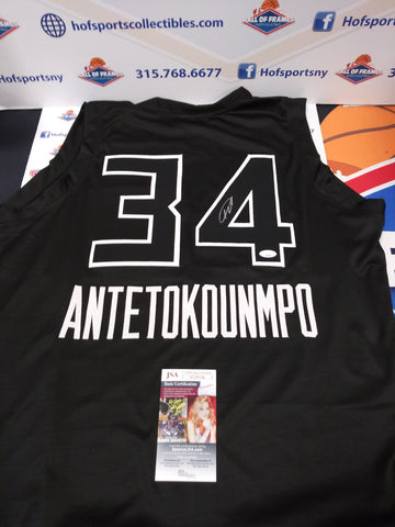 GIANNIS ANTETOKOUMPO SIGNED BUCKS BLACK CUSTOM JERSEY - JSA COA