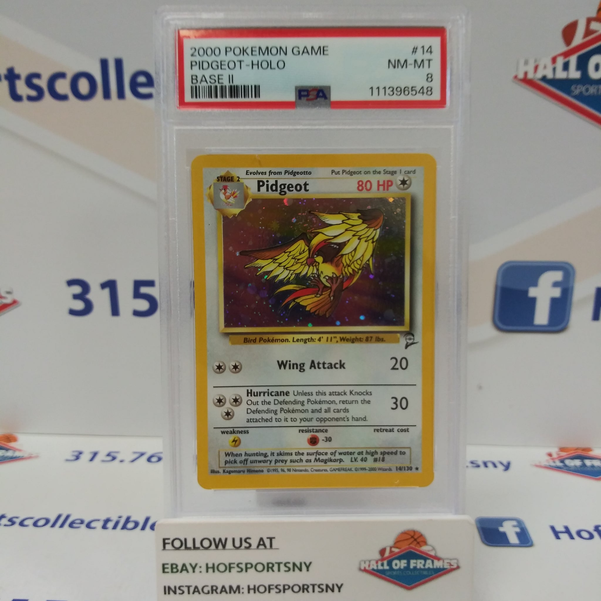 2000 POKEMON PIDGEOT HOLO BASE SET 2 #14 PSA 8!