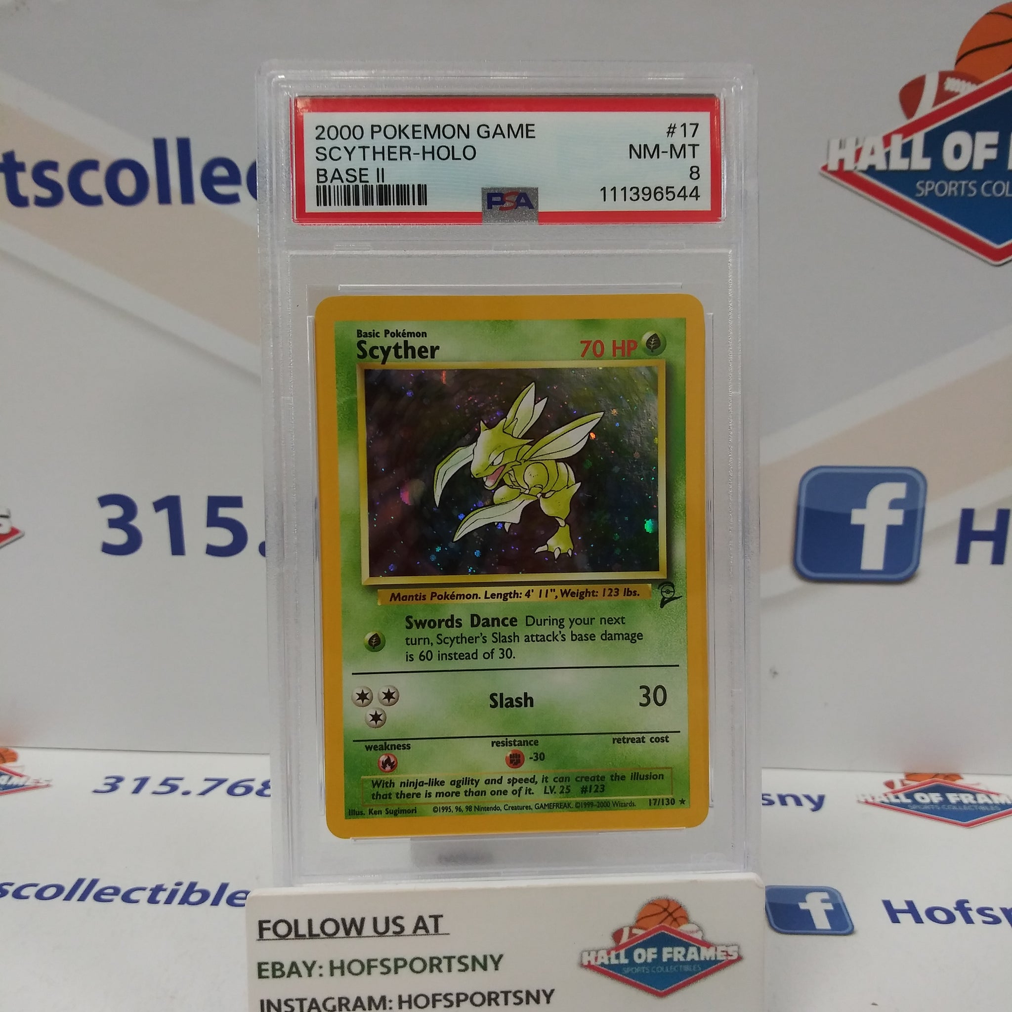 2000 POKEMON SCYTHER HOLO BASE SET 2 #17 PSA 8!