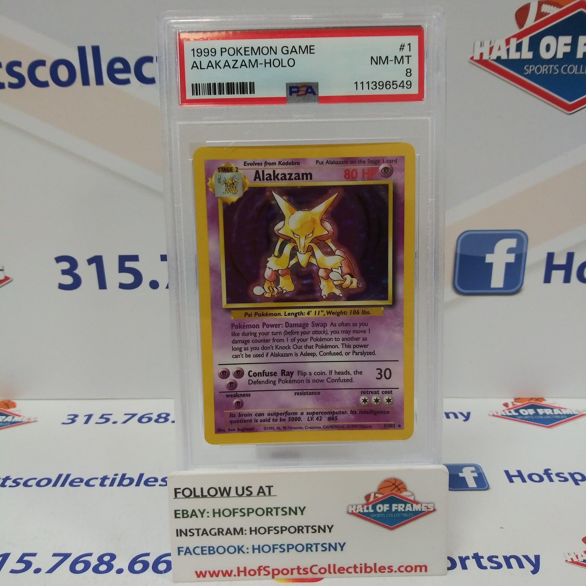 1999 POKEMON ALAKAZAM HOLO #1 PSA 8!