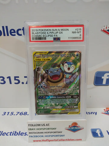 2019 POKEMON COSMIC ECLIPSE TAG TEAM BLASTOISE & PIPLUP GX #215 PSA 8!