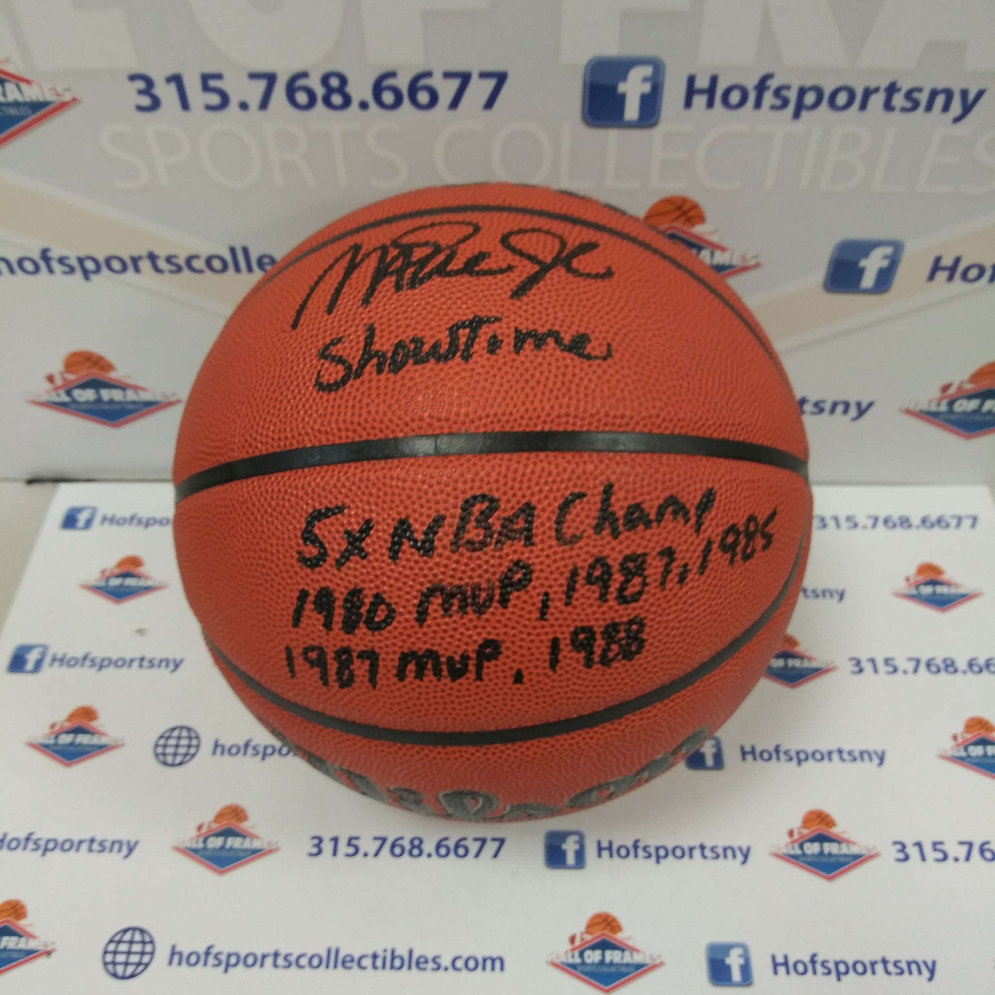 MAGIC JOHNSON SIGNED NBA BALL WITH MULTIPLE INSCRIPTIONS - MAGIC HOLOGRAM COA