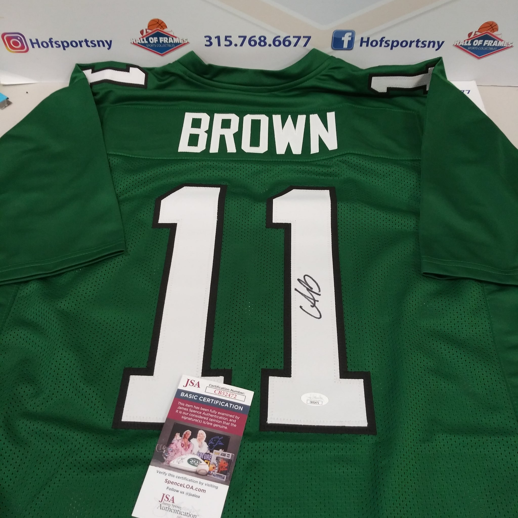 AJ BROWN SIGNED KELLY GREEN EAGLES CUSTOM JERSEY - JSA COA