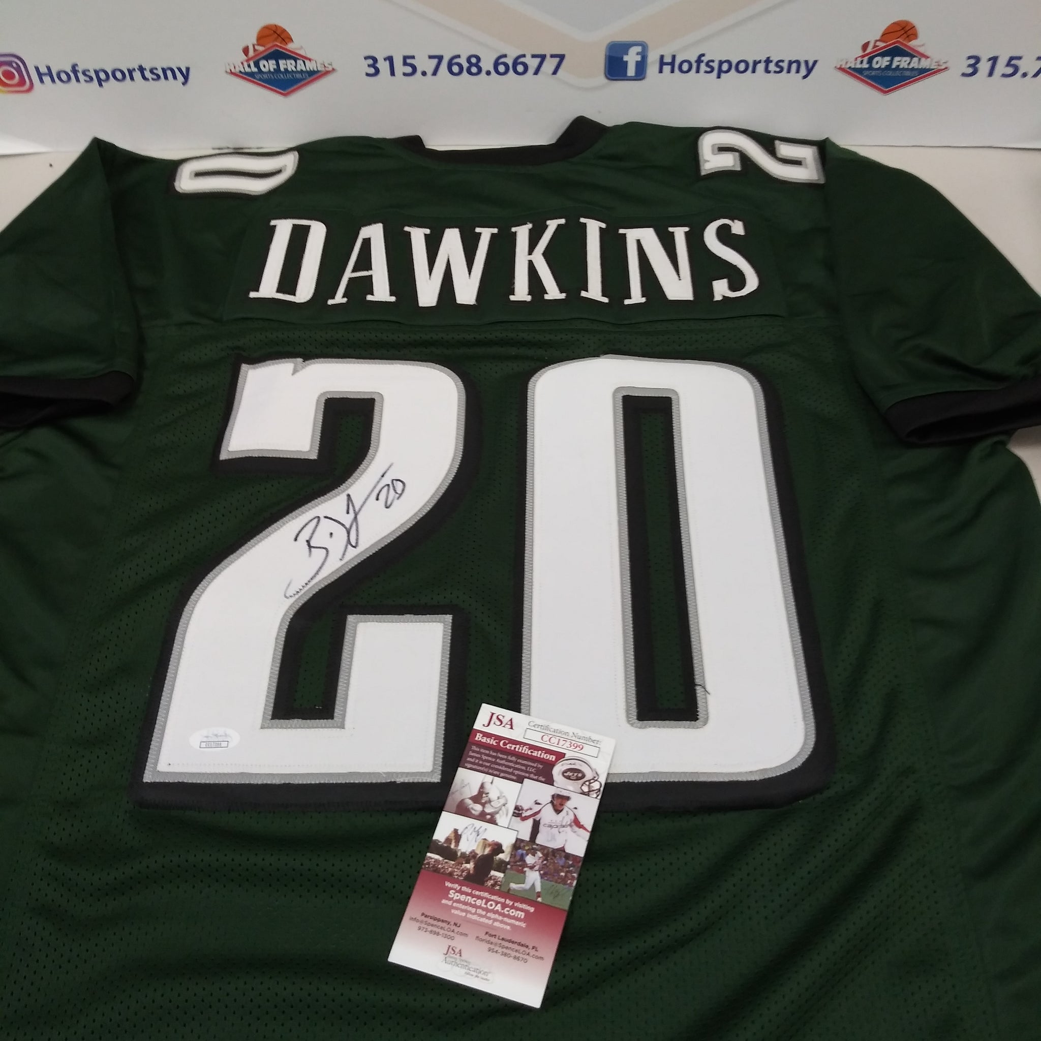 BRIAN DAWKINS SIGNED EAGLES GREEN CUSTOM JERSEY - JSA COA