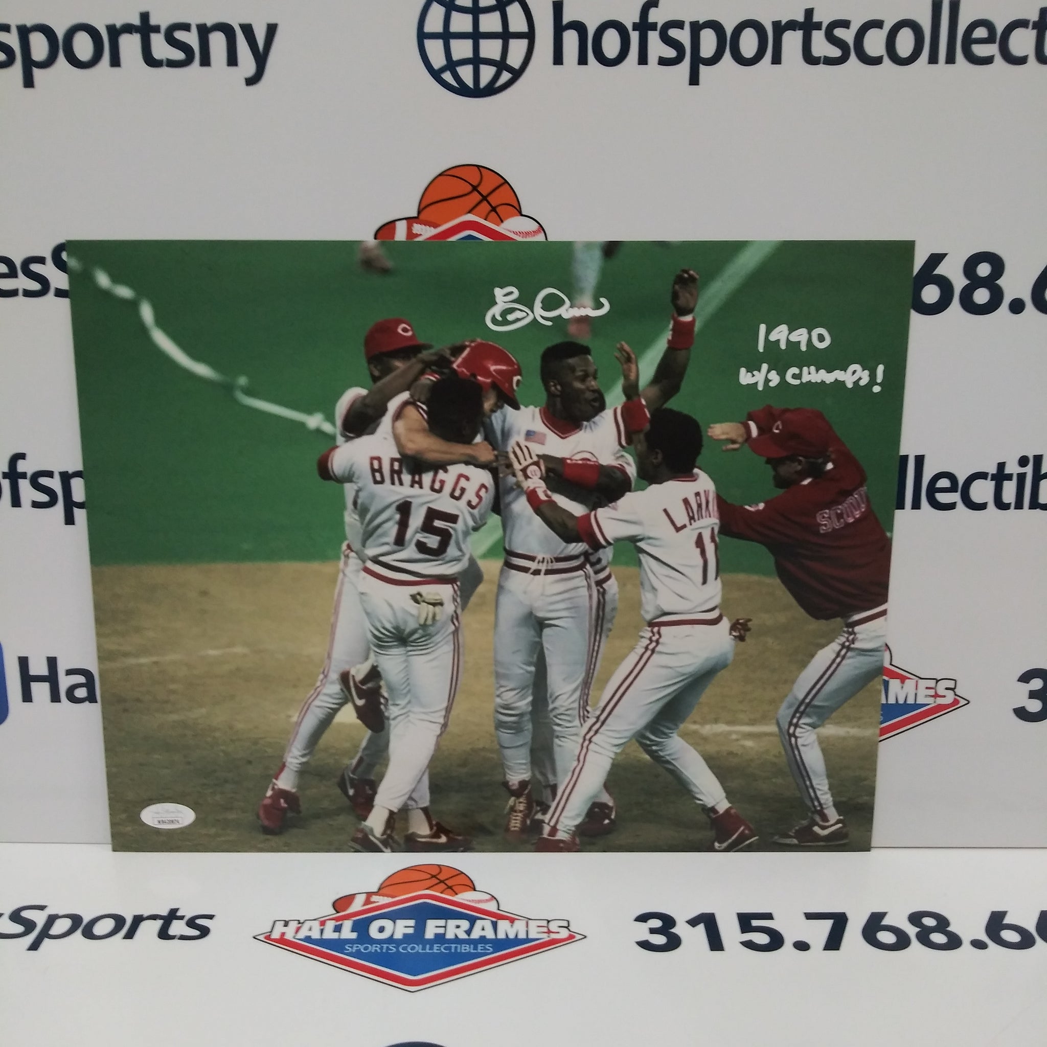 ERIC DAVIS SIGNED REDS 11X14 PHOTO INSCRIBED 1990 WS CHAMPS- JSA COA