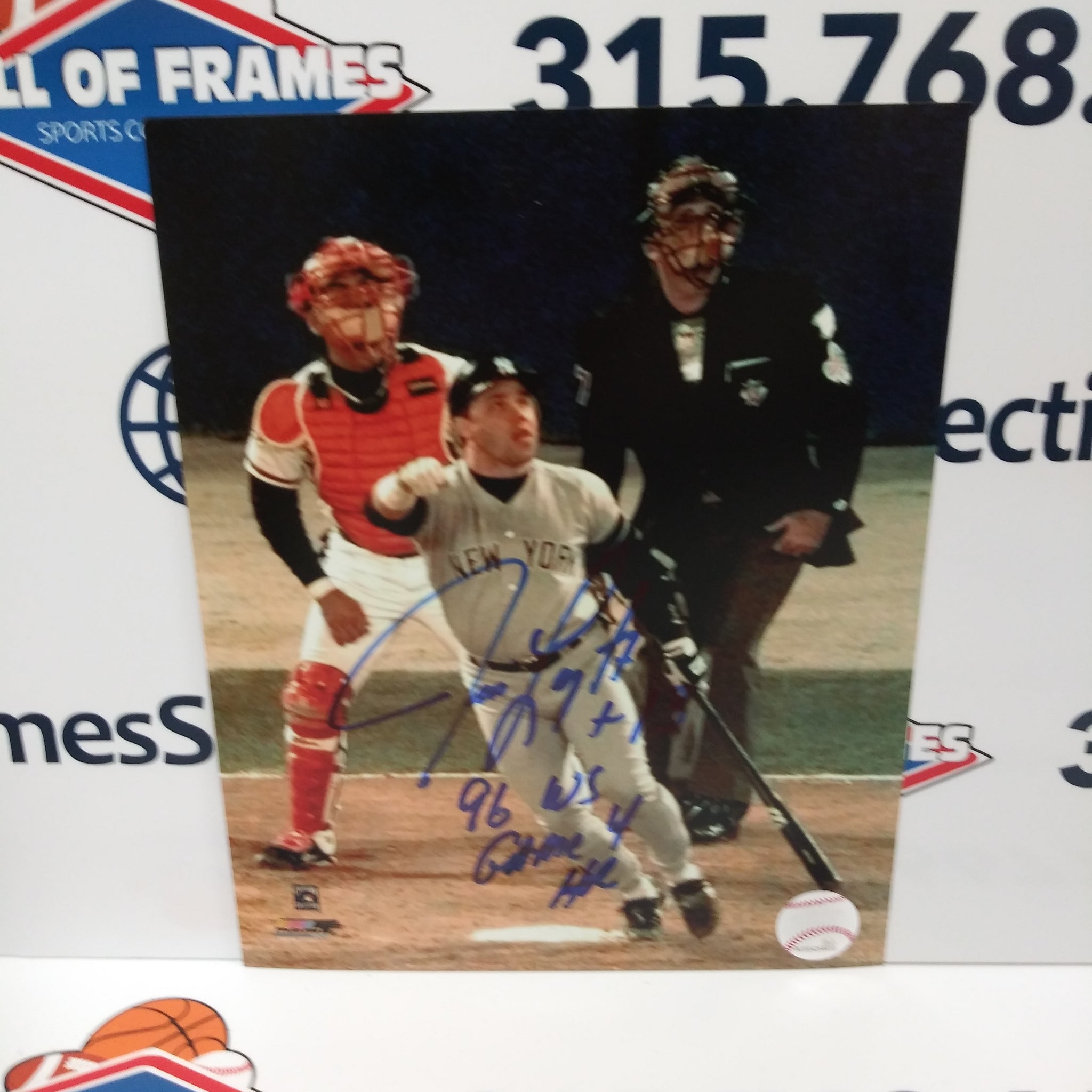 JIM LEYRITZ 1999 YANKEES 96 WS HOME RUN PHOTO SIGNED 8X10 - HOF COA