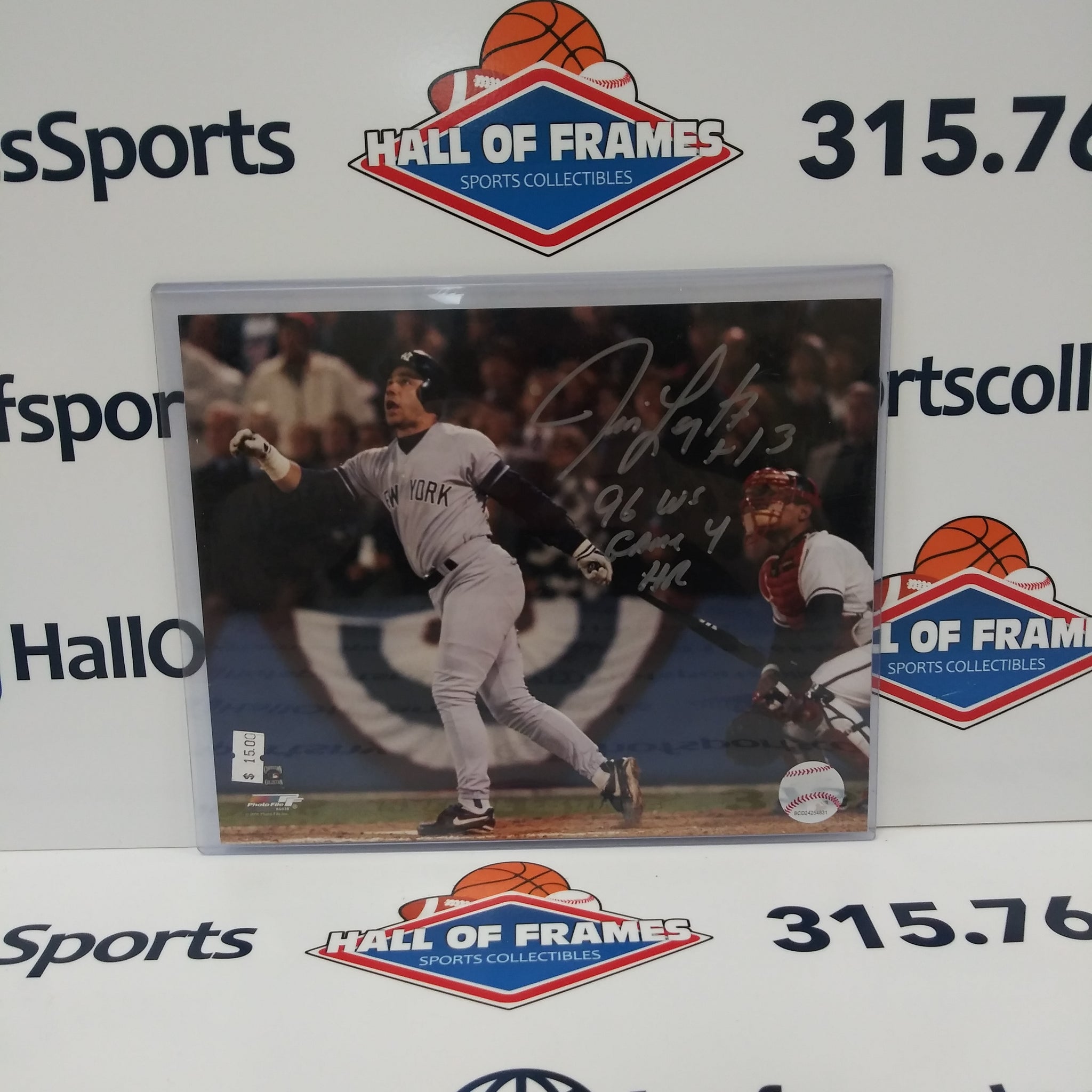 JIM LEYRITZ 1999 YANKEES 96 WS HOME RUN PHOTO SIGNED 8X10 (B) - HOF COA