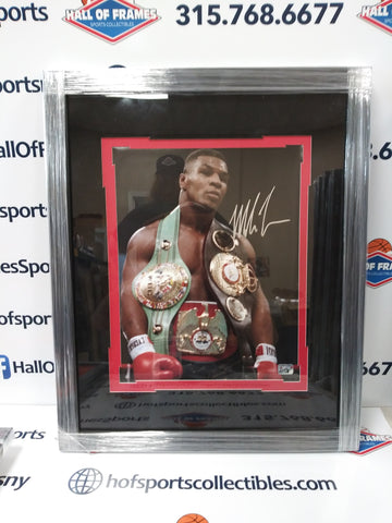 MIKE TYSON SIGNED CHAMPIONSHIP BELTS FRAMED 11X14 PHOTO - FITERMAN COA