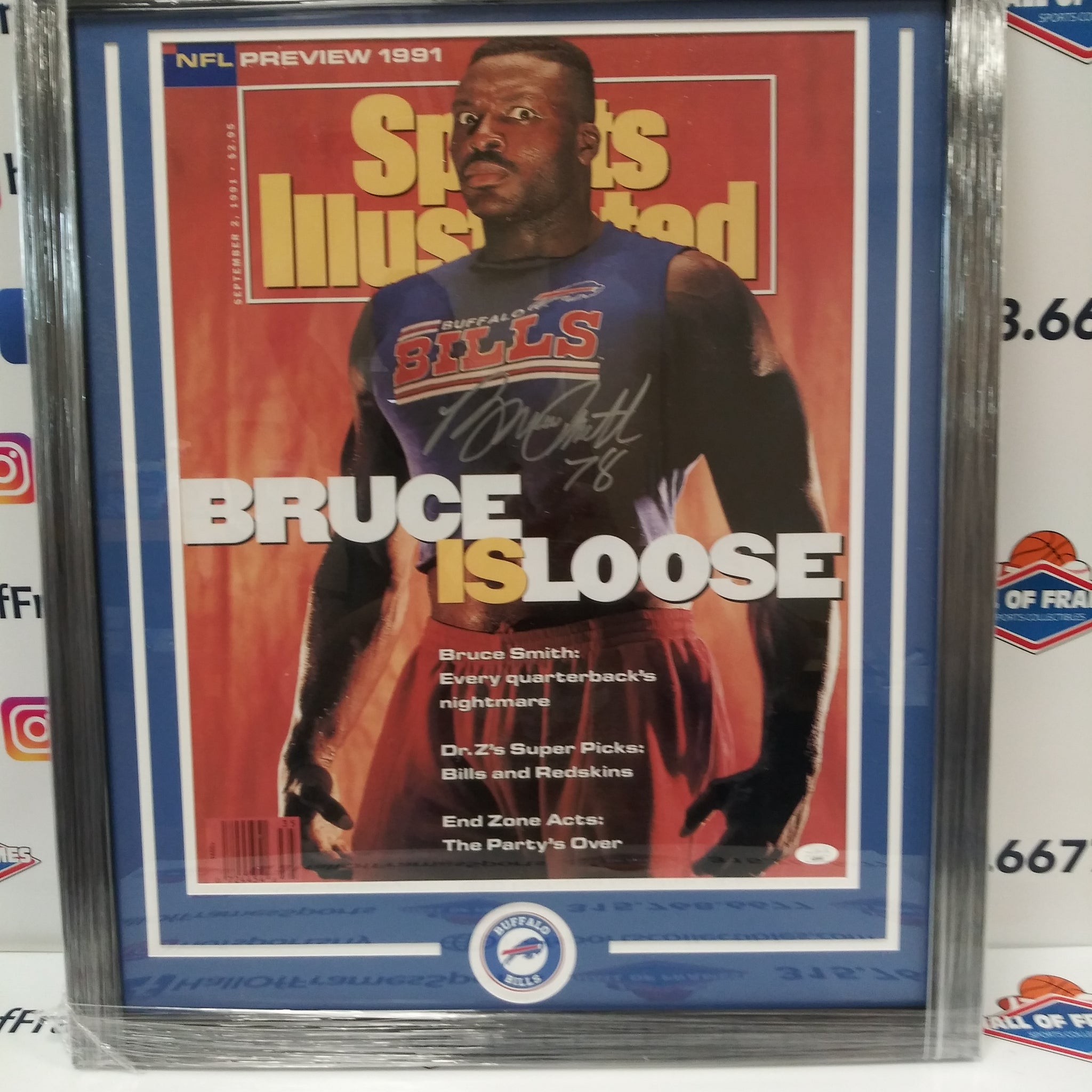 BRUCE SMITH SIGNED BUFFALO BILLS SI COVER FRAMED  16X20 - JSA COA