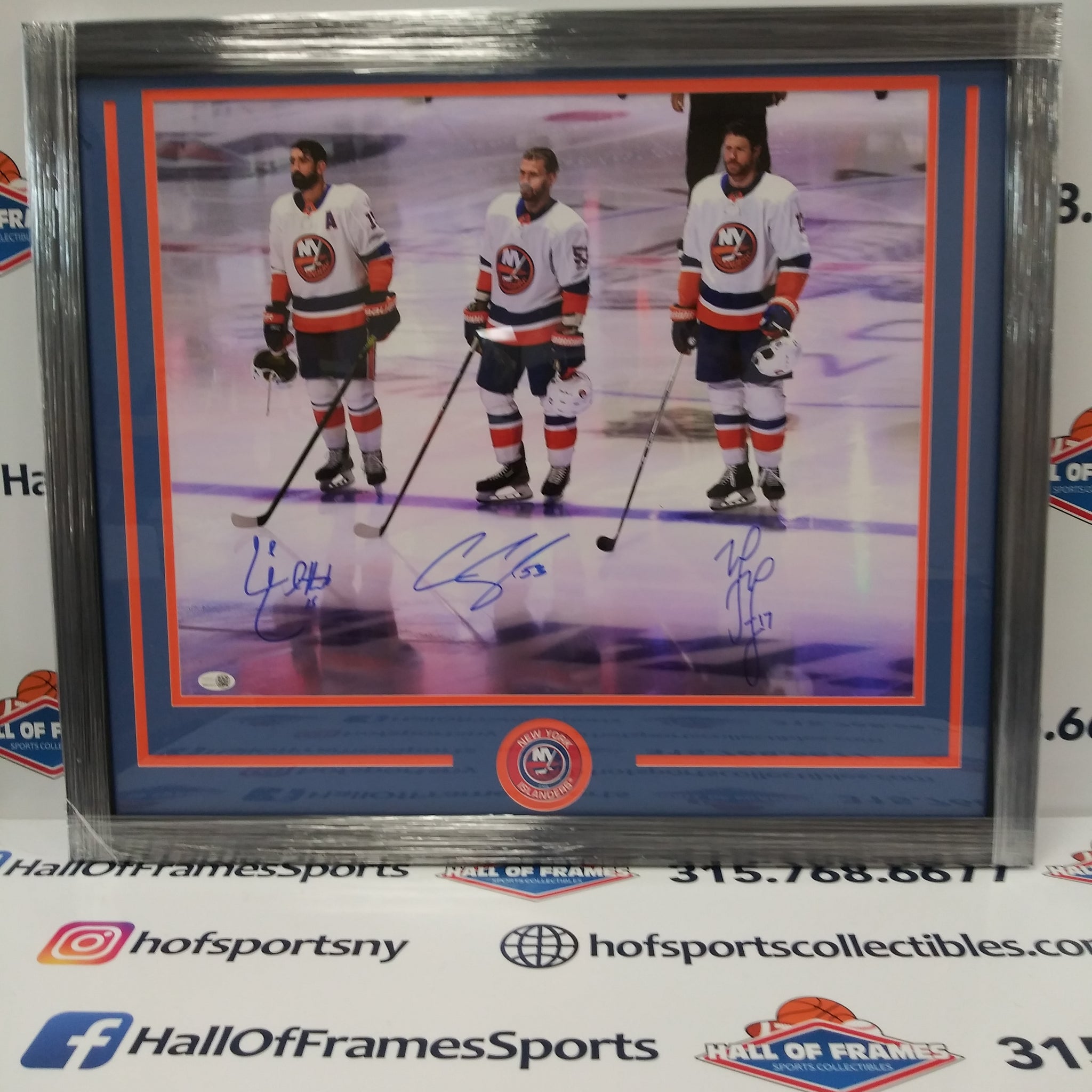 CASEY CIZIKAS MATT MARTIN CAL CLUTTERBUCK ISLANDERS "IDENTITY LINE" TRIPLE FRAMED 16X20 JSA