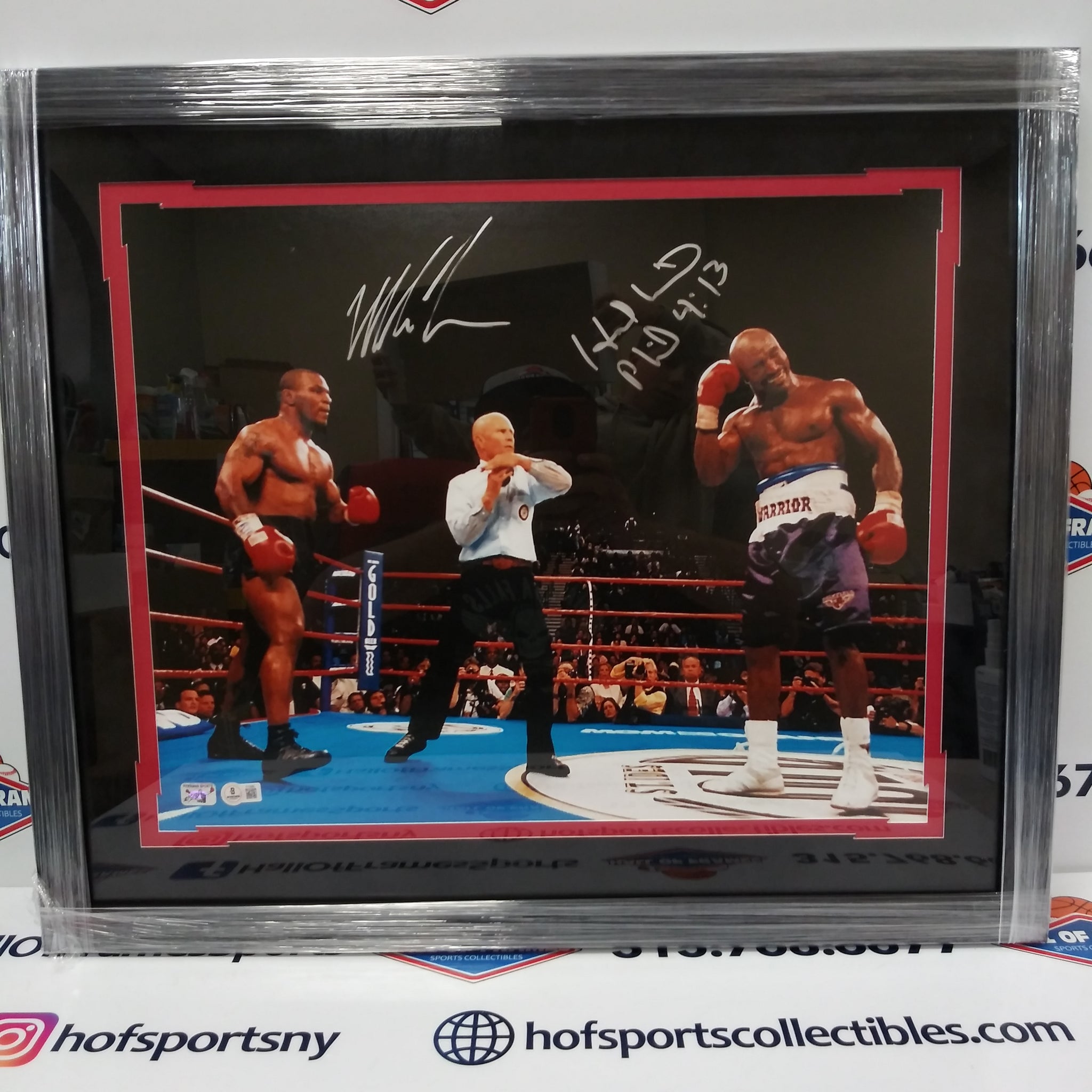 MIKE TYSON / EVANDER HOLYFIELD SIGNED EAR BITING FRAMED 16X20 - FITERMAN COA