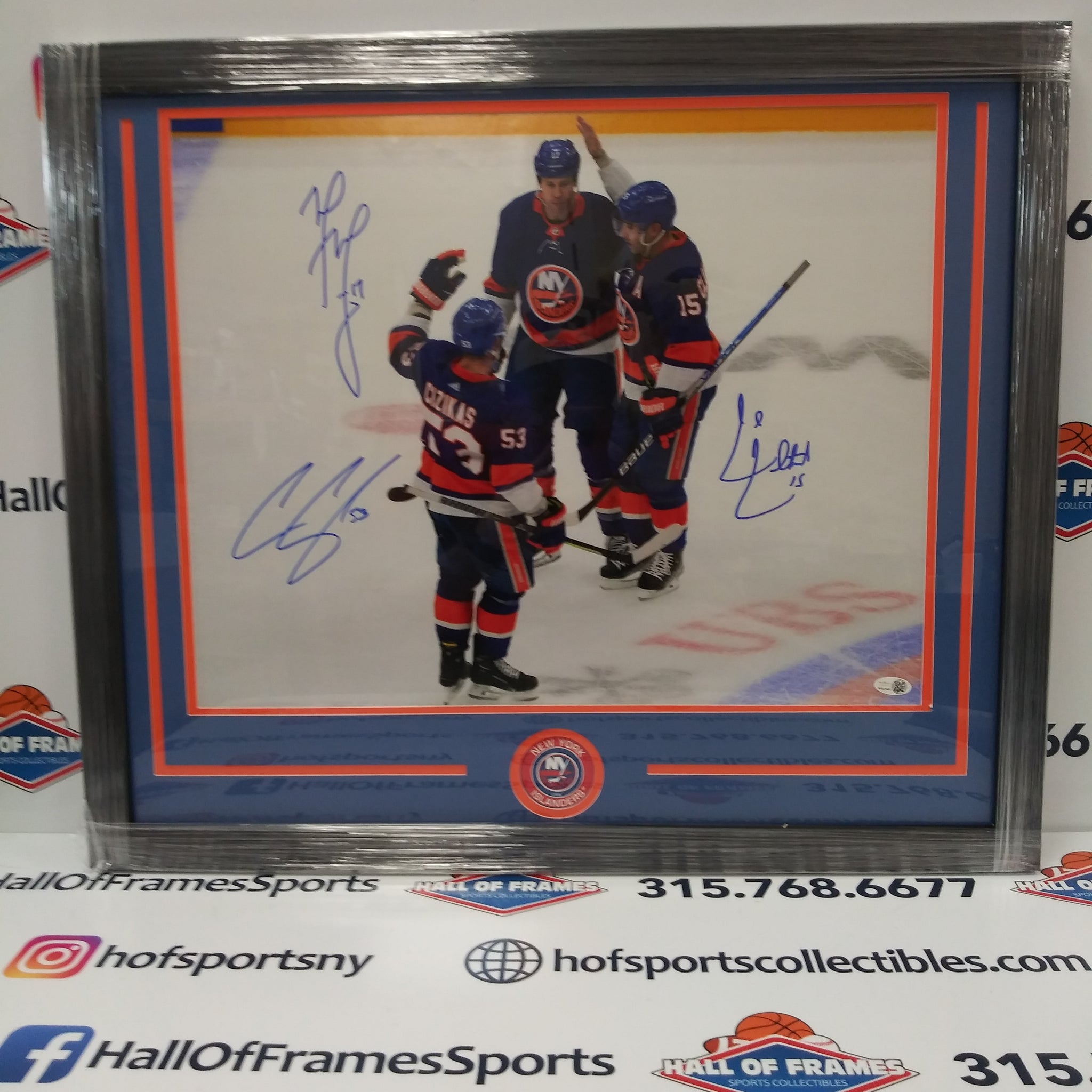 CASEY CIZIKAS MATT MARTIN CAL CLUTTERBUCK ISLANDERS "IDENTITY LINE" TRIPLE FRAMED 16X20 JSA (
