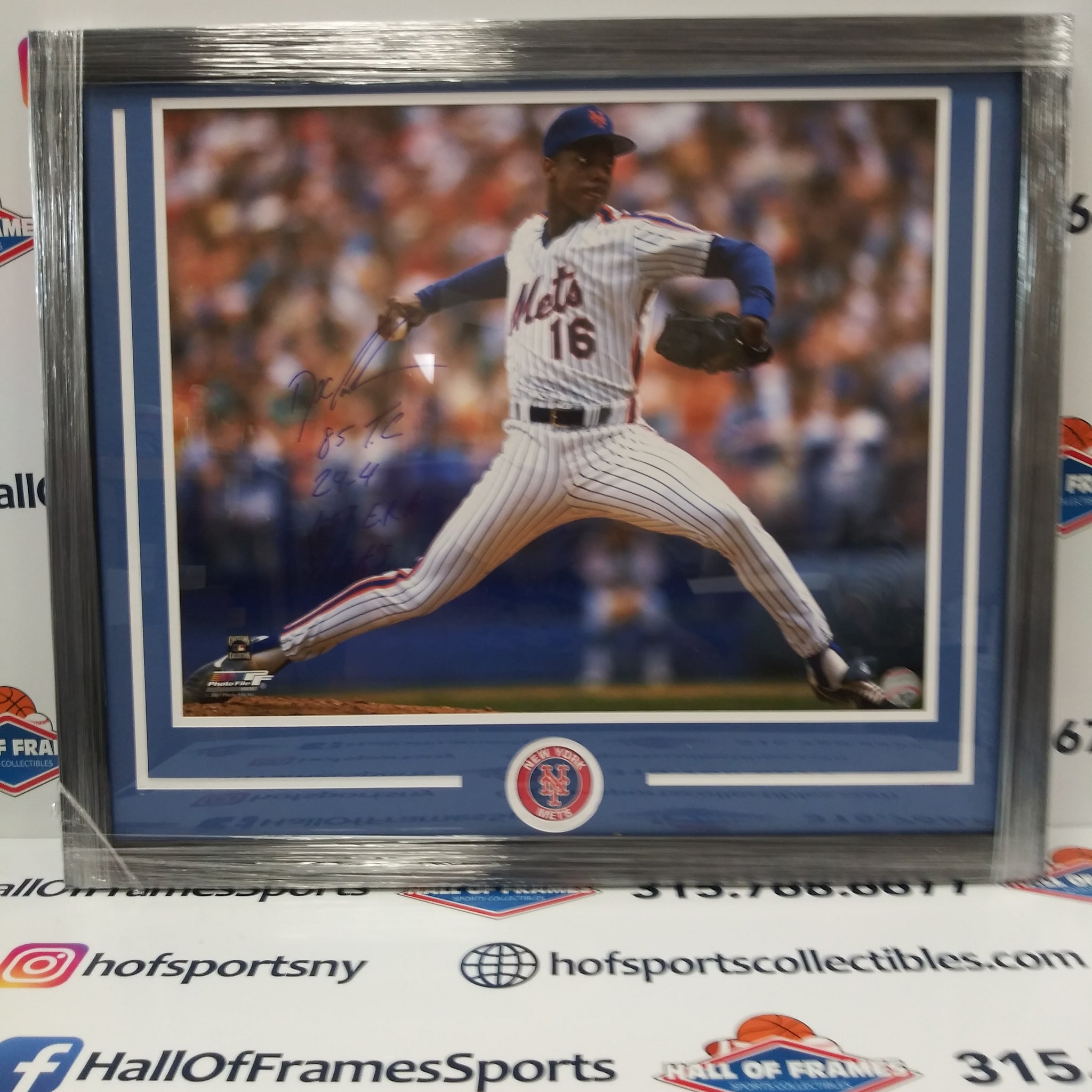 DWIGHT DOC GOODEN SIGNED METS 85 Triple Crown MULTI INSCRIPTION FRAMED 16X20