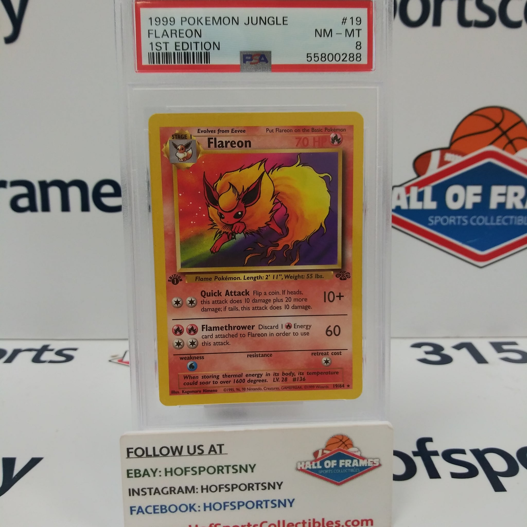 1998 POKEMON JUNGLE FLAREON 1ST EDITION NON HOLO #19 PSA 8!