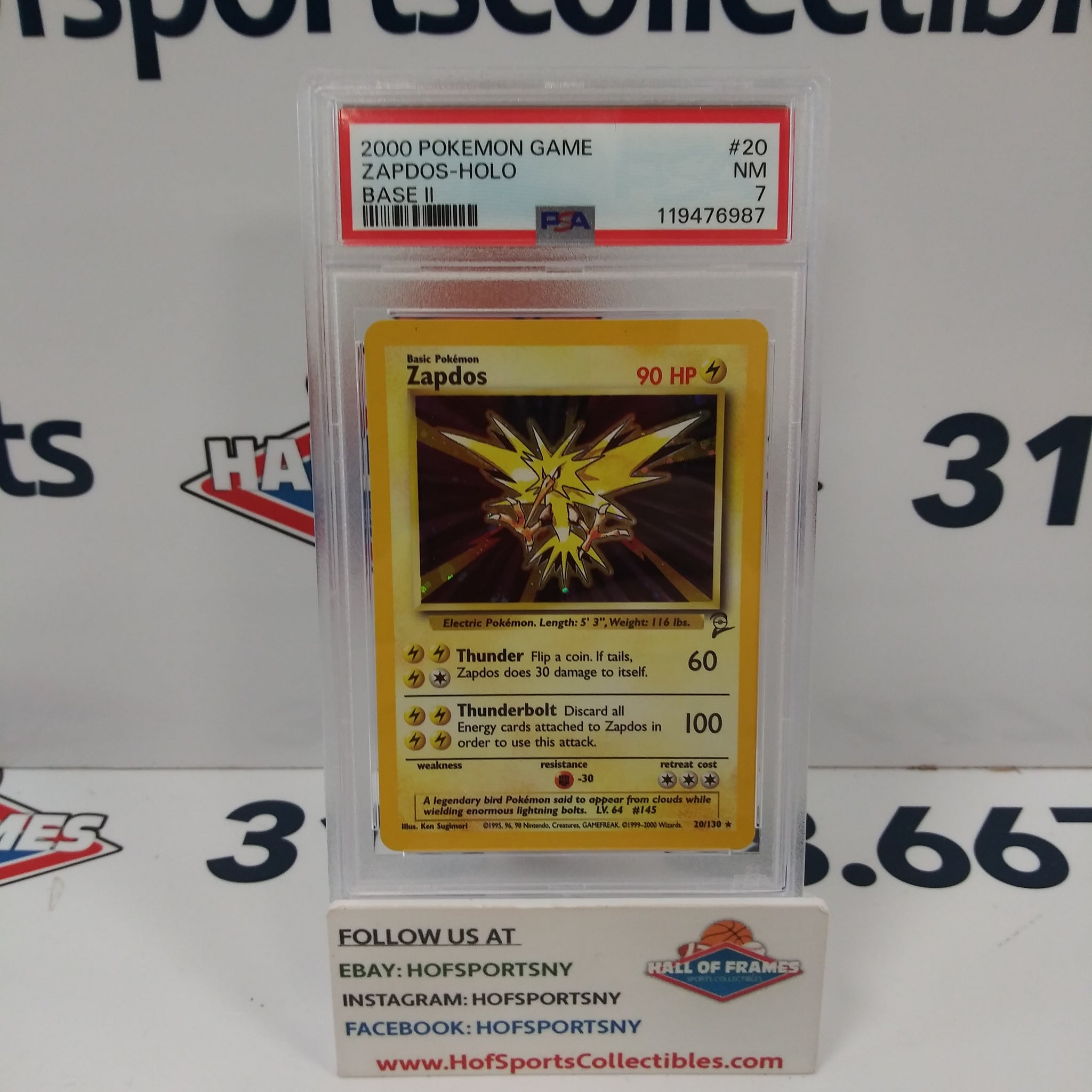 2000 POKEMON BASE SET II ZAPDOS HOLO 320 PSA 7!