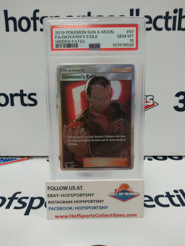 2019 POKEMON HIDDEN FATES GIOVANNI'S EXILE #67 PSA 10 GEM MINT!