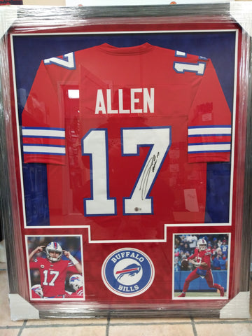 JOSH ALLEN SIGNED BILLS RED CUSTOM FRAMED JERSEY XL LOGO FRAMES - BECKETT COA