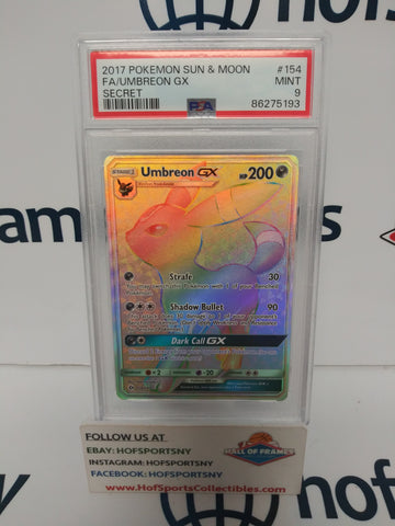2017 POKEMON SUN & MOON UMBREON GX FULL ART SECRET #154 PSA 9!