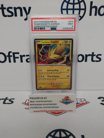 2025 POKEMON DESTINED RIVALS TEAM ROCKET'S ZAPDOS GAMESTOP EXCLUSIVE PSA 9!
