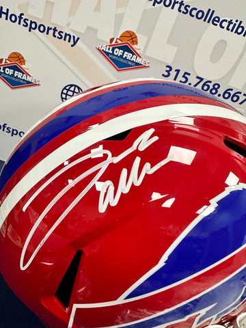 JOSH ALLEN / JIM KELLY SIGNED F/S REPLICA RED THROWBACK SPEED BILLS HELMET BECKETT