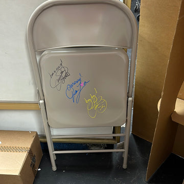 MICK FOLEY - 3 FACES OF FOLEY SIGNED AND INSCRIBED METAL FOLDING CHAIR - JSA
