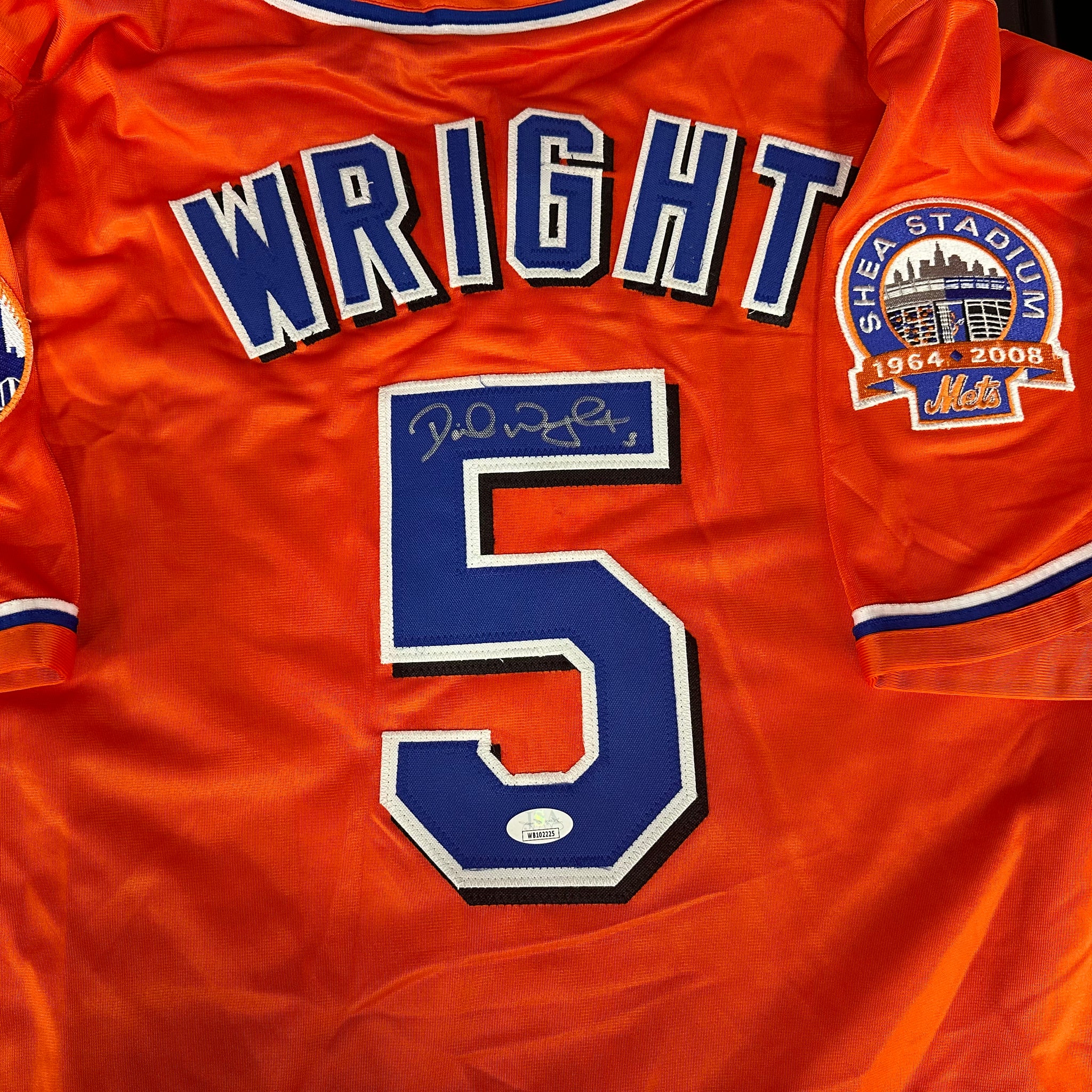 DAVID WRIGHT NY METS SIGNED CUSTOM ORANGE JERSEY! SHEA STADIUM PATCH! JSA COA