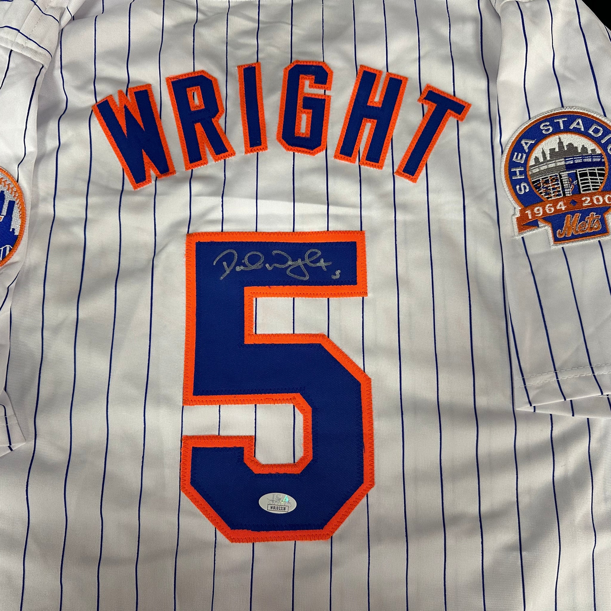 DAVID WRIGHT NY METS SIGNED CUSTOM PINSTRIPE JERSEY! SHEA STADIUM PATCH! JSA COA!