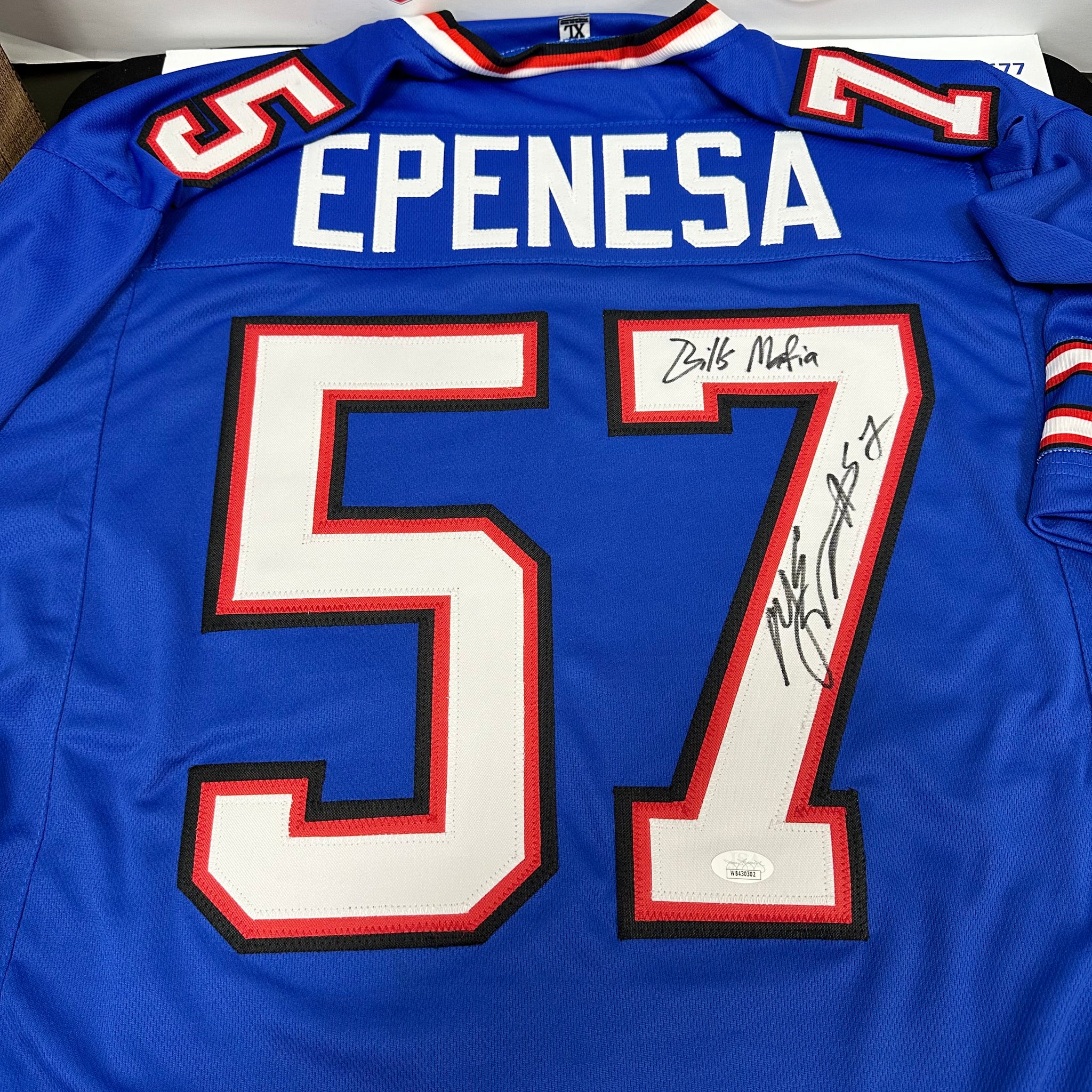 AJ EPENESA SIGNED BILLS BLUE CUSTOM JERSEY BILLS MAFIA - JSA COA