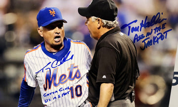 METS TERRY COLLINS & UMPIRE TOM HALLION 8X10 DUAL SIGNED & INSCRIBED JSA