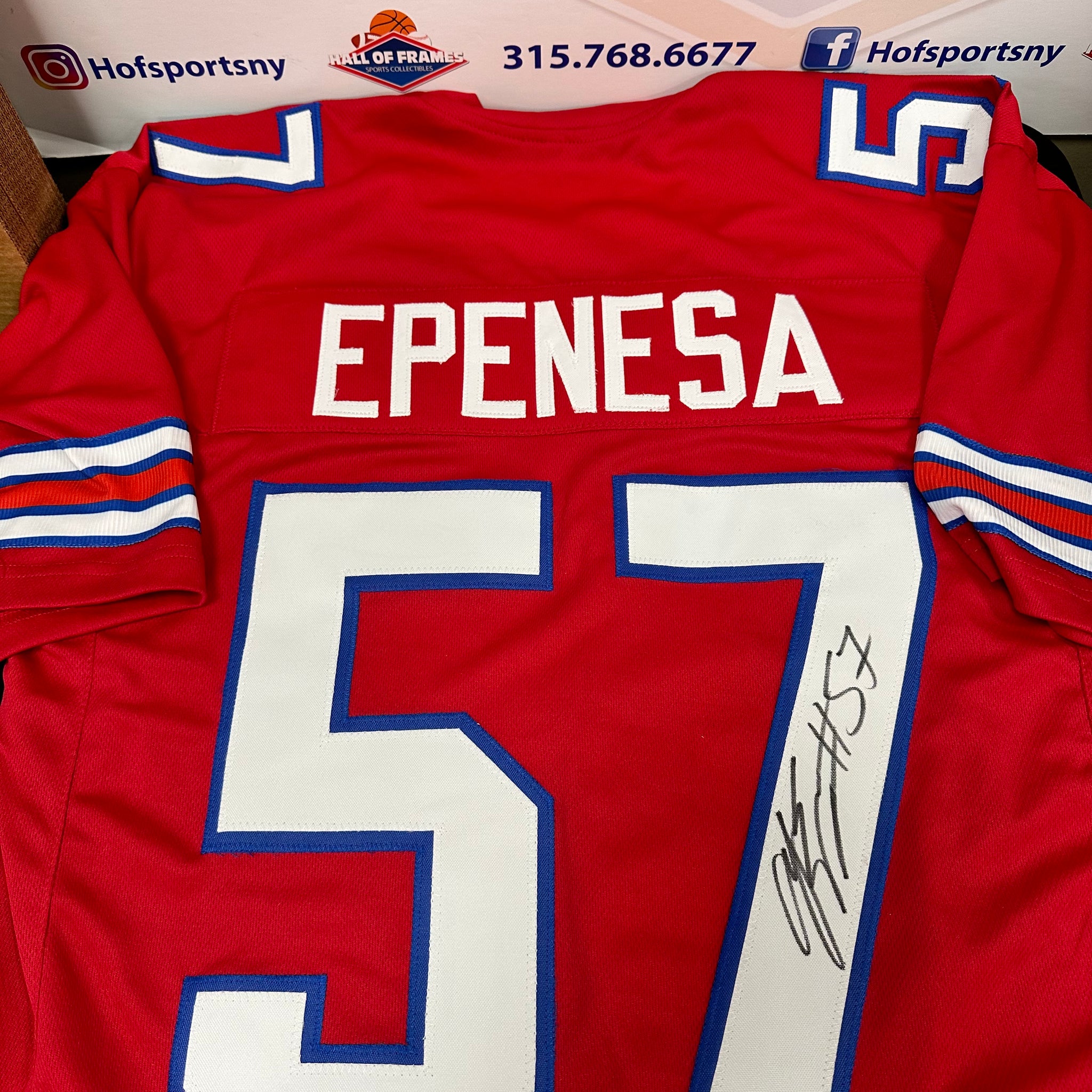 AJ EPENESA SIGNED BILLS RED CUSTOM JERSEY - JSA COA