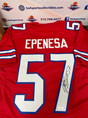 AJ EPENESA SIGNED BILLS RED CUSTOM JERSEY - JSA COA