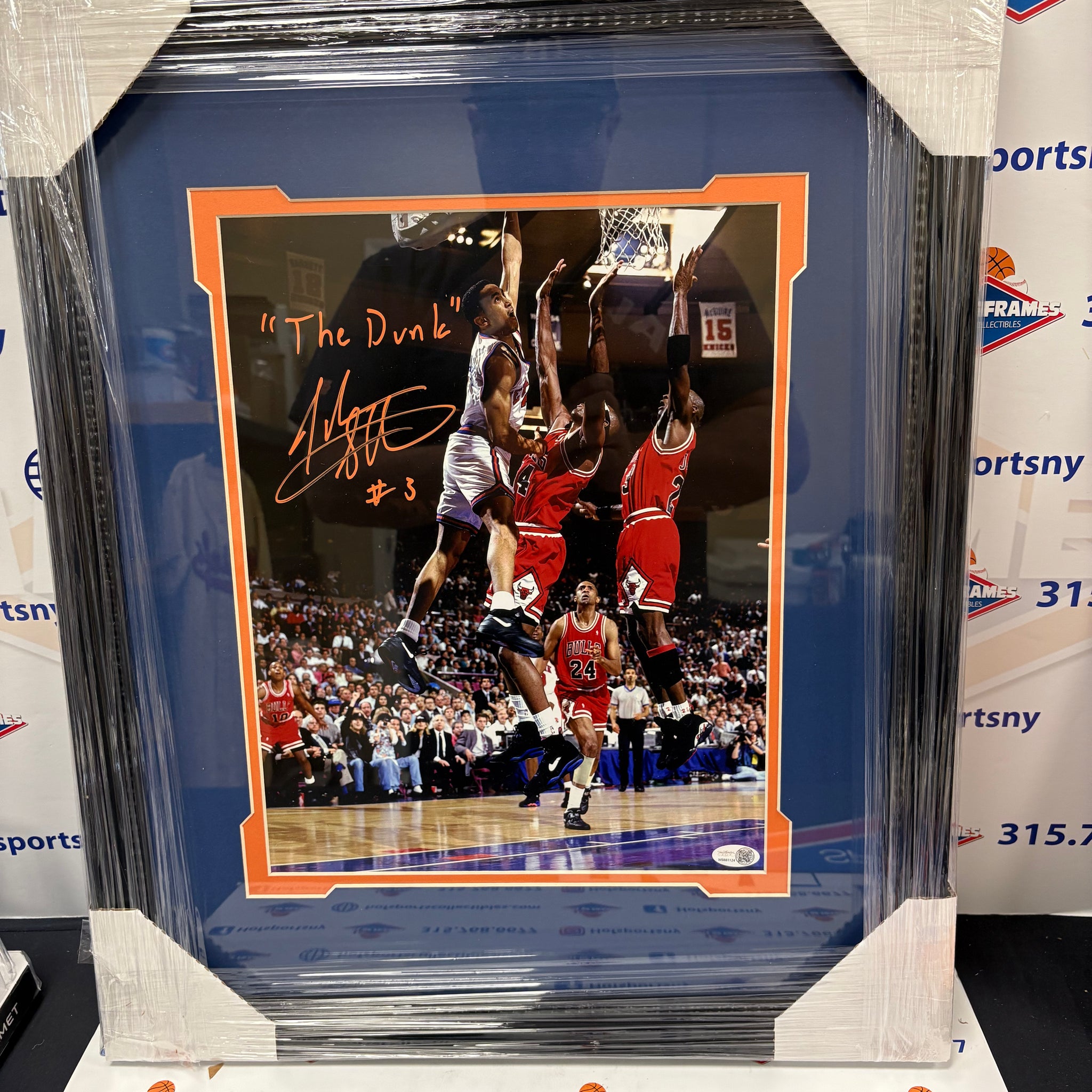 JOHN STARKS SIGNED 11X14 FRAMED PHOTO - INSCRIBED "THE DUNK" JSA COA