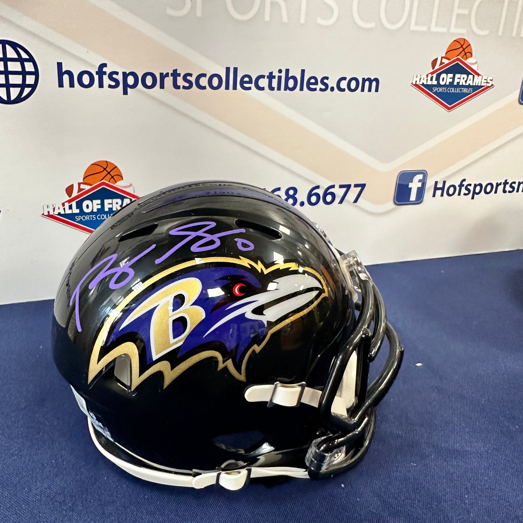 ROQUAN SMITH BALTIMORE RAVENS SIGNED BLACK MINI HELMET! PURPLE INK! BA
