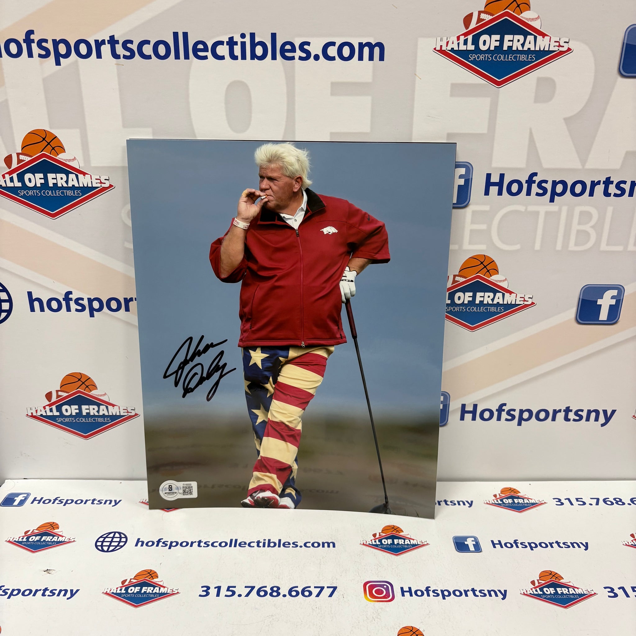 JOHN DALY SIGNED RED WHITE & BLUE 8X10 GOLF PHOTO - BECKETT COA