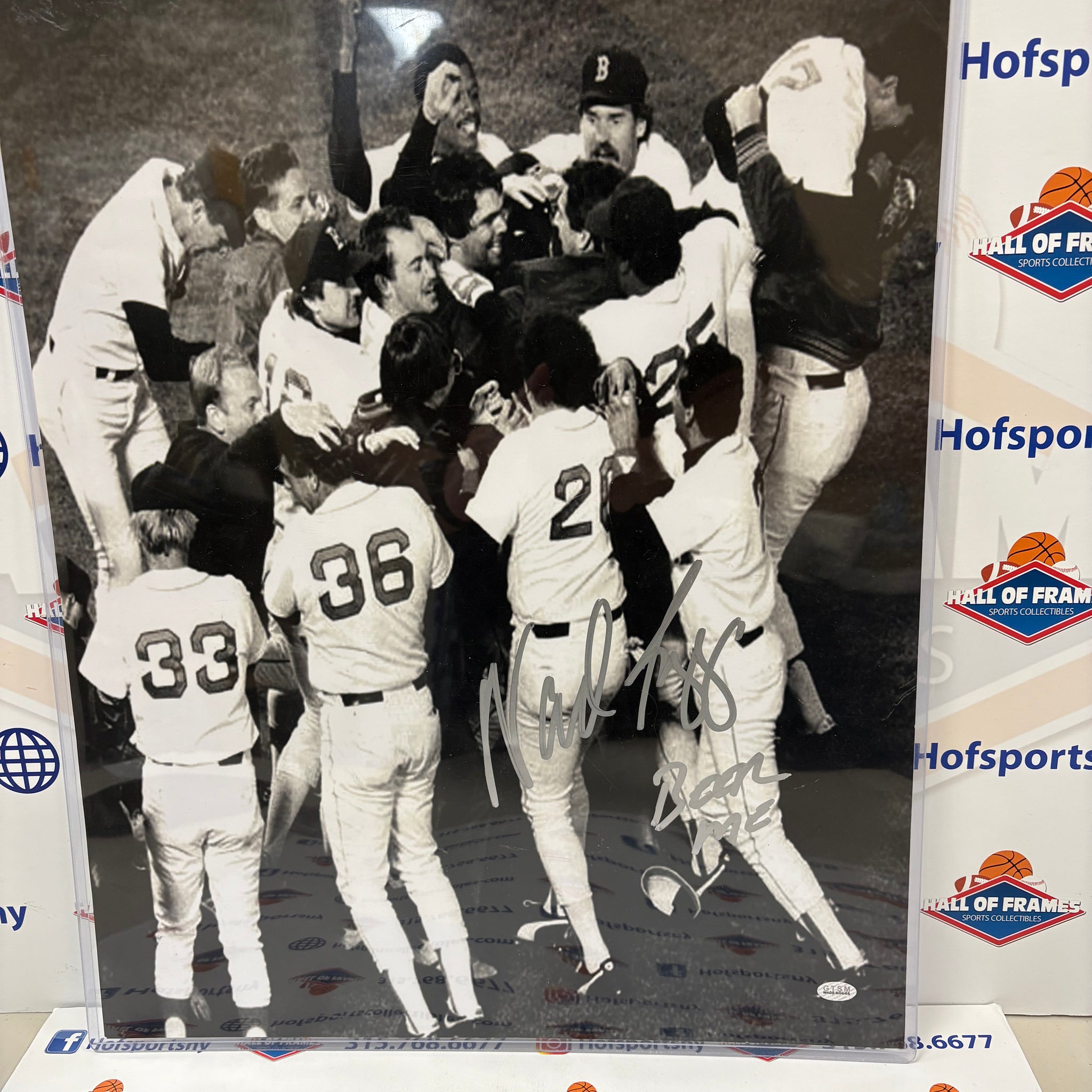 WADE BOGGS SIGNED RED SOX CELEBRATION 16x20 INSCRIBED “BEER ME” - GTSM COA