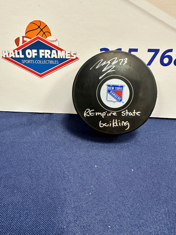 MATT REMPE SIGNED NY RANGERS PUCK INSC. REMPIRE ST BUILDING- BAS COA