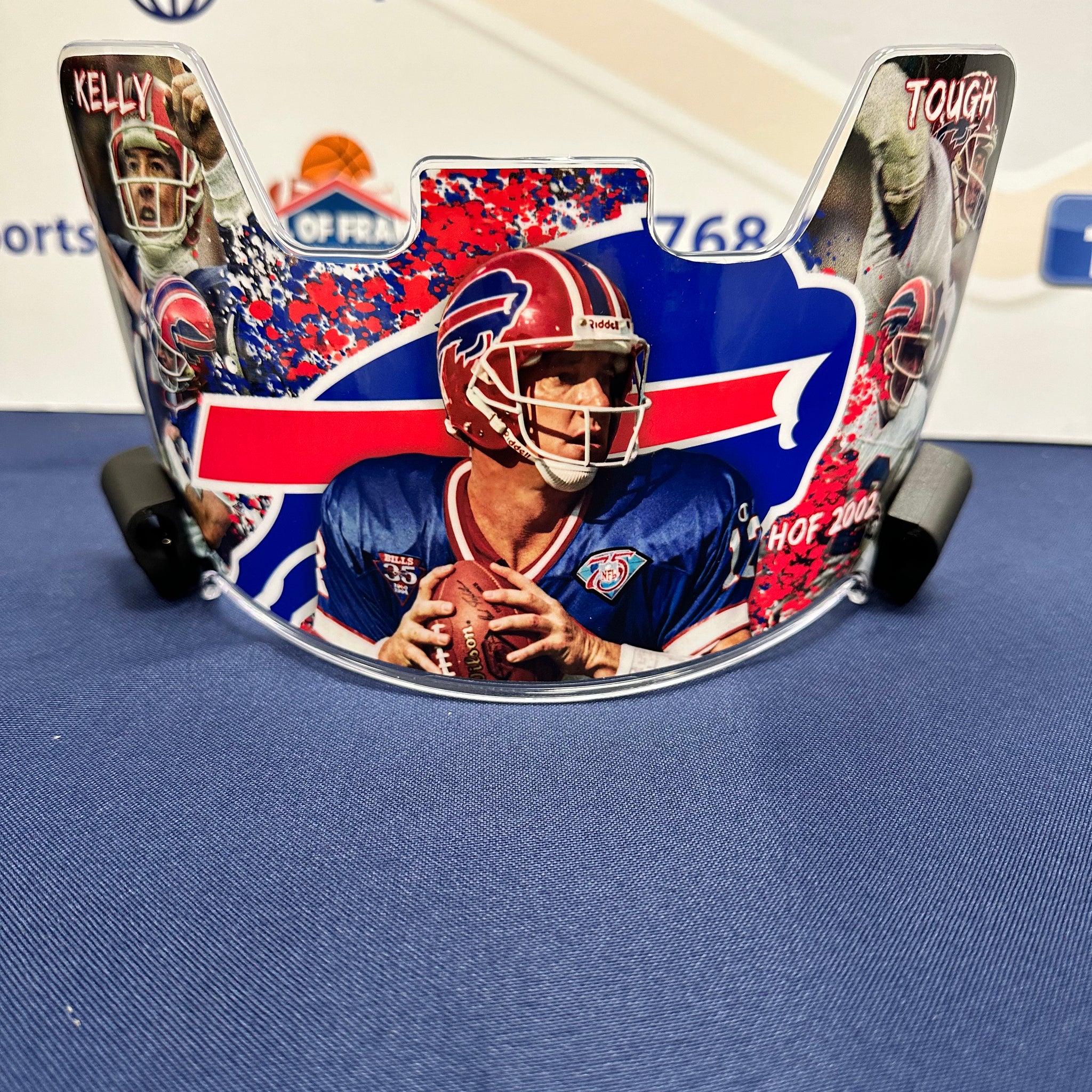 JIM KELLY BUFFALO BILLS "KELLY TOUGH" "HOF 2002" CUSTOM ART FULL SIZE HELMET VISOR!