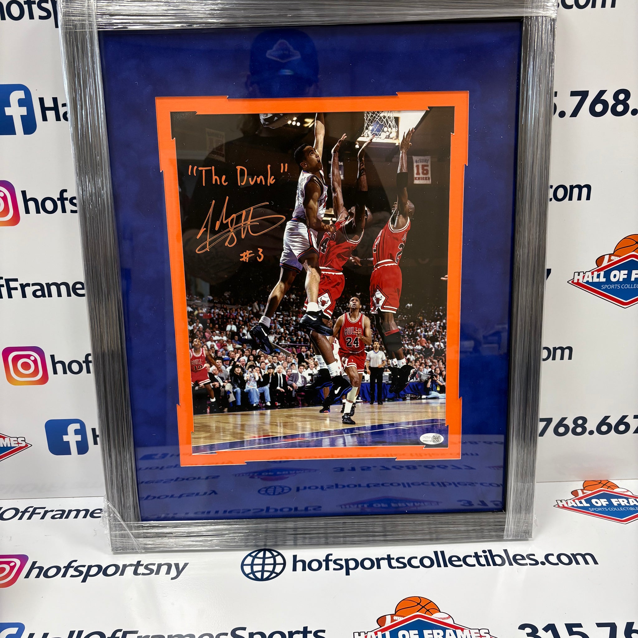 JOHN STARKS SIGNED 11X14 FRAMED PHOTO - INSCRIBED "THE DUNK" JSA COA